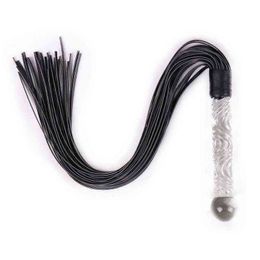 Nxy Adult Toys Purple Leather Pimp Whip Glass Handle Anal Plug Racing Riding Flogger Queen Bdsm Bondage Sex Toys for Couples 1223