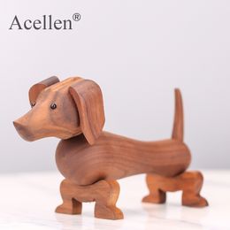 Handmade Wooden Dachshund Dog Figures Kids Room Bedroom Living Room Home Decoration Accessories Ornaments Holiday Gift Toys T200703