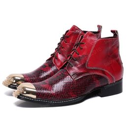 Luxury Metal Toe Man Banquet Party Punk Shoes Genuine Leather Men's Alligator Pattern Cowboy Ankle Boots