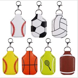 Ball Games Sanitizer Holder Hand Wash Gel Bottle Case Covers Baseball Softball Keychain PU Leather Key Rings Key Chain Bag Pendants E121001
