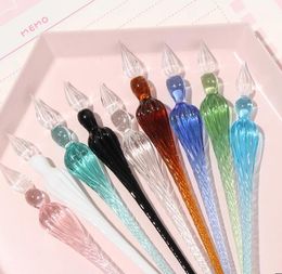 Handmade Glass Lampwork Pen with 3D Flower inside Crystal Penholder Plunging Calligraphy Pen Filling Ink Fountain Pens GC756