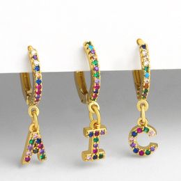 Initial Dangle Hoop Earrings for Women Cubic Zirconia Personalised 26 Letters Huggie Earrings Gold Plated Jewellery Gift for Teen Girls