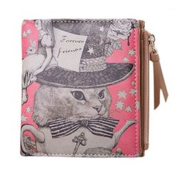 Wallets Wholesale- Cute Ladies Small Short Cat For Women Clutch Zipper Dollar Mini Wallet Purse Carteira Portfolio Money Bag 451