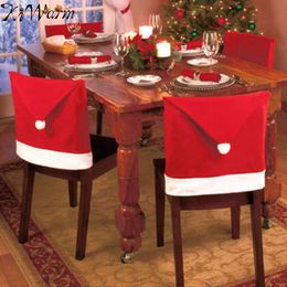6Pcs Santa Claus Cap Christmas Chair Cover Dinner Dining Table Red Hat Chair Back Cover for Home Decoration Ornament Y200103