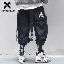 11 BYBB'S DARK Multi Pocket Hip Hop Men Ribbon Elastic Waist Harajuku Streetwear Joggers Mens Trousers Techwear Pants 201221