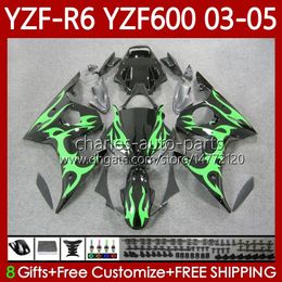 Motorcycle Bodys For YAMAHA YZF-R6 YZF R 6 600 CC YZF-600 03-05 Bodywork 95No.45 green flames YZF R6 600CC Cowling YZFR6 03 04 05 YZF600 2003 2004 2005 OEM Fairing Kit