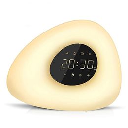 Alarm Clock Wake up Light Sunrise Sunset Simulation with 10 Nature Sounds 7 Colours Light Touch Control RGB Dimmable Night Lamp 201222