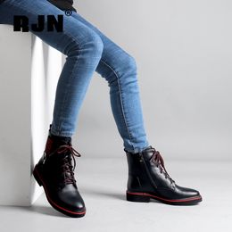 Hot Sale RJN Wool Women Winter Bootie Mixed Color Unique Design Comfort Round Toe Low Heel Genuine Leather Ankle Boots Women Shoes