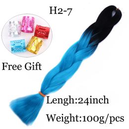Jumbo Braiding Synthetic Hair Soft Dreads Box Braid Extension 24inch Black&Light Blue# Ombre Two Tone Colour braid