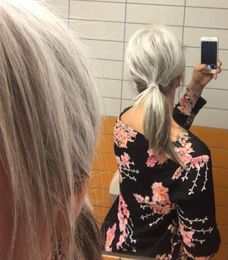 New Arrival Silver grey human hair pony tail hairpiece Natural Grey Hair Dye free natural hightlight salt and pepper Grey hair ponytails