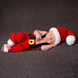Newborn Photography Props Accessories Baby Christmas Hat+Romper /Set Christmas Photography Knitted Clothing Baby Photo Props LJ201105