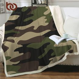 BeddingOutlet Camo Fleece Throw Blanket Brown Green Camouflage Sherpa Blanket Soft Warm Camping Blanket Luxury Gifts for Boys 201222