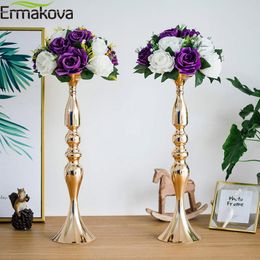 ERMAKOVA Gold Metal Candle Holders Stand Flowers Vase Candlestick Centrepieces As Road Lead Candelabra Centre Pieces Wedding T200703
