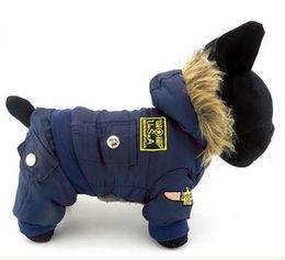 Hooded Jumpsuit Waterproof Small Dog Apparel Airman Fleece Winter Coat Snowsuit Outdoor Dog Cat Parka Jacket Cloth Drop Shipping 201109