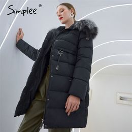 Simplee Warm elegant fur collar women coat jacket Casual new design pocket parka Fashion navy female winter windproof jacket 201217