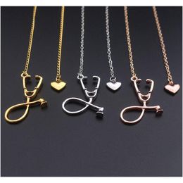 New Fashion Medical Jewellery Alloy I Love You Heart Pendant Necklace Stethoscope For Nurse Doctor Gift Wholesale Gsw34