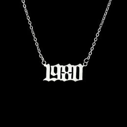 30PCS Letter Birth Year 1980-1989 Necklace Stainless Steel Old English Number Pendant Charm Chain Minimalist Jewelry for Women Birthday Graduation Anniversary