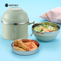 WORTHBUY Creative Japanese Lunch Box For Children Food Container Kids Stainless Steel Bento Box Kitchen Instant Noodle Bowl Cup T200710