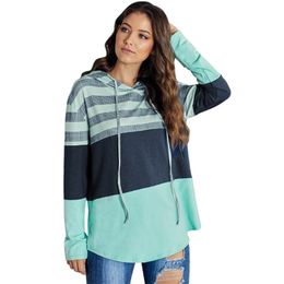 Fashion Soft Striped Women Hoodie Tops Daily Sweatshirts Ladies Pullover Loose Drawstring Spring Autumn Casual Long Sleeve T200525