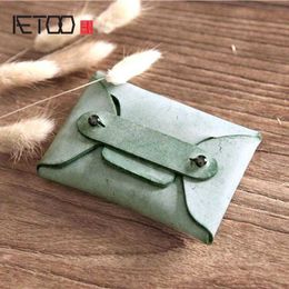 Handmade AETOO Coin Vintage Purses First Layer Leather Card Bag Mini Purse Men And Womenstorage Simple
