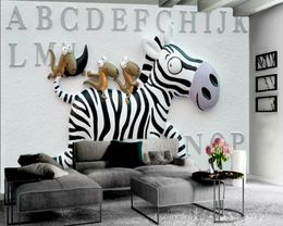 Custom 3d Animal Wallpaper Alphabet Cartoon Zebra 3d Wallpaper Indoor TV Background Wall Decoration 3D Mural Wallpaper