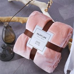 Bonenjoy Pink Coral Fleece Blanket Soft Warmer Thicken Flannel Blanket on the Bed 380GSM Plaid for the Sofa Flannel Coverlet 201222