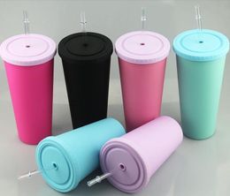 16oz Colored Acrylic Cups plastic tumbler with Lids clear Straws Double Wall Matte Plastic tumbler Reusable Cup SN2158