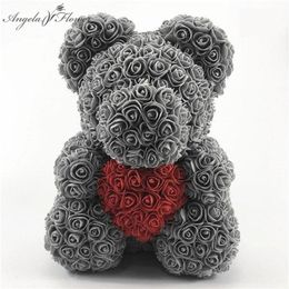 40cm Foam Rose Bear With Box PE Teddy Rose Artificial Flower Gift for Girlfriends Mother Wife Valentine's Day Gift Home Decor 201222