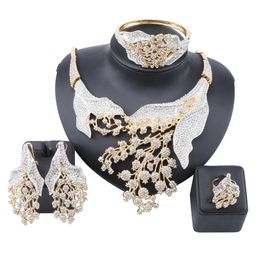 Women's Wedding Bridal Bridesmaid Rhinestone Crystal Statement Necklace Dangle Earrings Bangle Ring Party Costume Jewelry Set