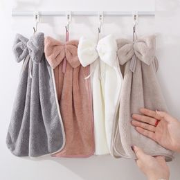 Bowknot Hanging Hand Towel Soft Dry Towels with Hoop Microfiber Coral Velvet Absorbent Super Soft Cute for Kitchen Bathroom Kids Adults 1222250