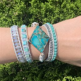 Genuine Leather 5 Strands Wrap Bracelet Healing Stone Handmade Bracelets Women Natural Stone Beaded Leather Bracelet Y200730