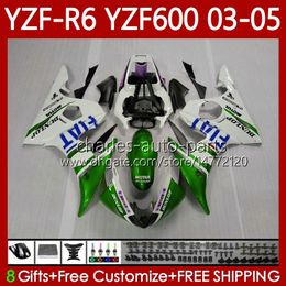 Bodywork Kit For YAMAHA YZF R6 600CC YZF600 YZF-R6 2003-2005 White green Cowling 95No.171 YZF R 6 600 CC 2003 2004 2005 Body YZF-600 YZFR6 03 04 05 Motorcycle Fairing