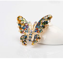 Suit Gold crystal Rhinestone brooches pins Colourful enamel Butterfly brooch for women mens Wedding Bouquets fashion Jewellery will and sandy