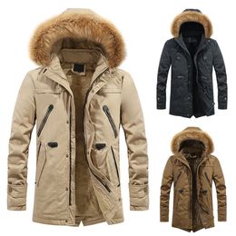 Men's Collar Parka Mid-Long Men Outdoor Military Jacket Winter Fashion Fur Lined Warm Hood Coat 201202