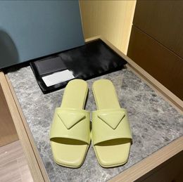 Luxurious designer triangular slipper Brushed leather slides flat bottom Elegant and casual outdoor women's square head slippers with box