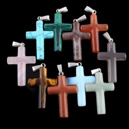 40x28MM Natural Crystal Stone Cross Charms Pendants for Necklace Jewelry Making