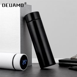 Custom LED Temperature Display Water Bottle Touch Screen intelligent measurement Double Vacuum flask Thermos Cup Gift 201204