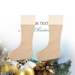 3/4/6pcs/Set Large Burlap Christmas Stockings Jute Xmas Stocking Plain Fireplace Decor Christmas New Year decorations 2021 201127