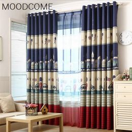 Curtain & Drapes Blue British Style Children's CurtainsFor Living Room Bedroom Windows Landing Curtains Shading Cloth Royal Guard Blind
