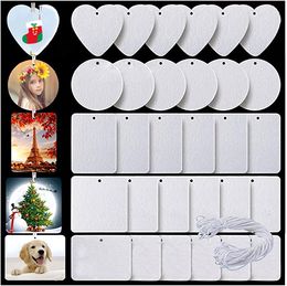 30pcs Sublimation Air Freshener Sheets Car Scented Hanging Sheets Felt Air Freshener White Fragrant Sheets with Elastic Rope for Car Interior Decor