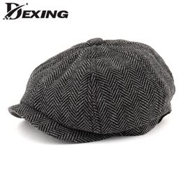 Men Octagonal Big size Berets Herringbone Gatsby Tweed Cap Newsboy Male Beret peaky blinders hat spring Women Flat Beret Hats Y200110