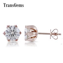 Transgems 14K Rose Gold 2CTW 6.5mm GH Colour Clear Moissanite Stud Earring Push Back for Women Jewellery Gift Lotus Flower Shaped Y200620