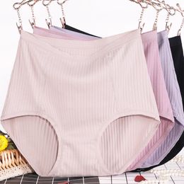 3Pcs/set Big Size XL~6XL High Waist Cotton Briefs Women's Lingerie Solid Panties Striped Underpants Breathable Underwear LJ200822