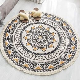 Nordic Ethnic Style Rug Cotton Linen Tassel Floor Mat Boho Round Carpet Home el Living Room For Kids Anti Slip carpet Doormat 220301