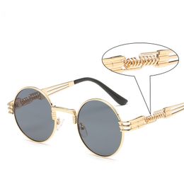 New Round Steampunk Sunglasses Women Popular Metal Spring Sun Glasses For Men Big Mirror Lens Oculos