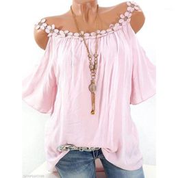 5xl Large Size Tops Plus Size Women Blouses Short Sleeve Loose Casual Shirts 2020 Woman Sexy Off Shoulder Lace Patchwork Blouse1