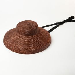 New Fashion Elegant Wide Brim Sun for Women Travel Derby Summer Lace Up Flat Top Cloche Straw Hats Floppy Beach Hat Y200714