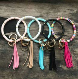 Fashion personality soft ceramic gold bead bracelet ring accessories suede tassel pendant key chain