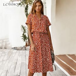 Leopard Print Dress Women Summer Casual Short-sleeved White Dresses Buttons Long Elegant 2020 Fashion Clothes For Women Everyday LJ200818