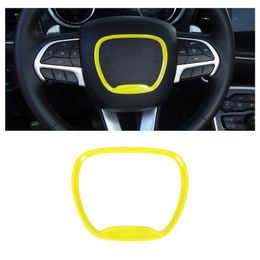 Yellow Steering Wheel Trim Ring Decal Sticker Cover For Dodge Challenger /Charger 2015 UP Auto Interior Accessories